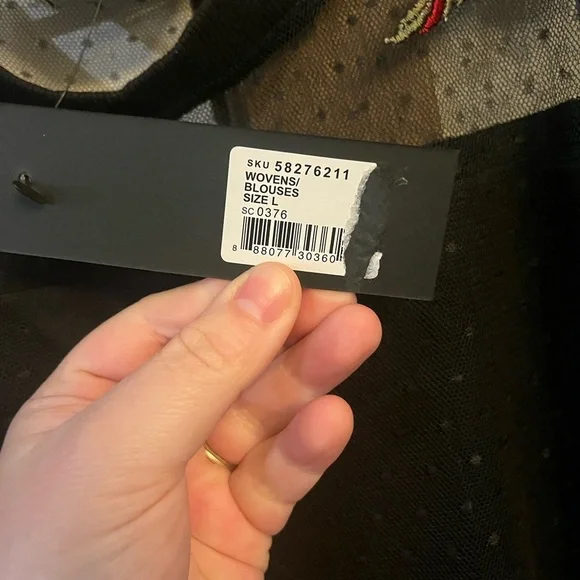 NWT GNW Embroidered Whimsigoth Black Mesh Top - Picture 3 of 9